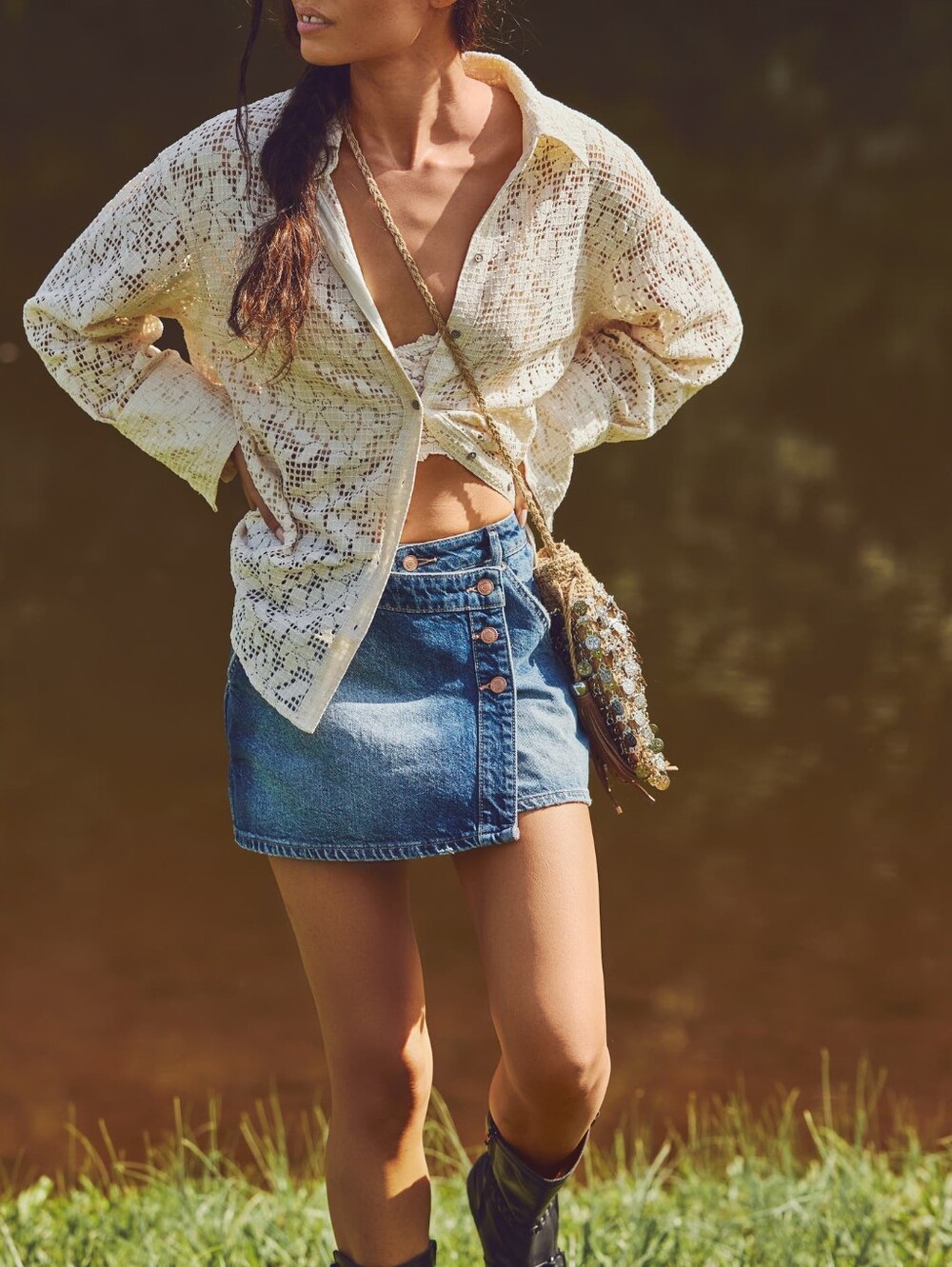 Anthropologie Free People x We The Free Wynne Asymmetrical Denim Skirt, Indigo
